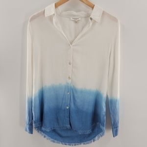 Beach Lunch Lounge Eylse Teal Dip Dyed Long Sleeve Button Up Womens Size Small